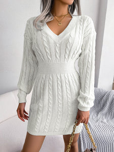 Sophie Cable-Knit V-Neck Mini Sweater Dress