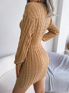 Sophie Cable-Knit V-Neck Mini Sweater Dress