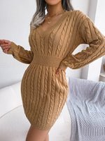 Load image into Gallery viewer, Sophie Cable-Knit V-Neck Mini Sweater Dress
